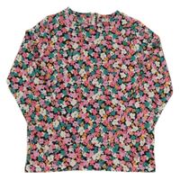 Černo-růžovo-béžové květované triko Tu