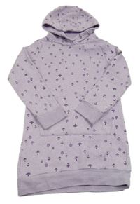 Levandulové melírované teplákové šaty s houbami a kapucí Topolino