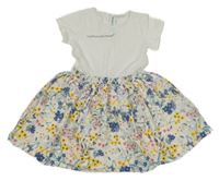 Bílé bavlněno/plátěné šaty s květinami a nápisem Pocopiano