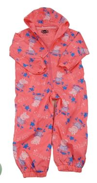 Růžová šusťáková jarní kombinéza s Peppou a kapucí