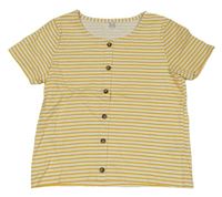 Bílo-hořčicové pruhované tričko s knoflíky C&A