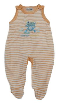 Oranžovo-bílé pruhované sametové dupačky s žábou Ergee