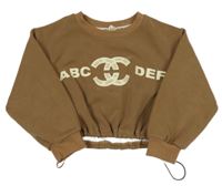 Hnědá crop mikina s písmeny a perlami