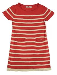 Červeno-béžové pruhované svetrové lehké šaty Jigsaw