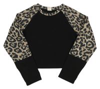 Černo-hnědé crop triko s leopardím vzorem