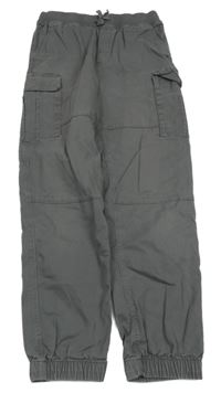 Tmavošedé plátěné cargo cuff kalhoty s úpletovým pasem H&M