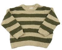 Hnědo-khaki pruhovaný vlněný svetr Zara