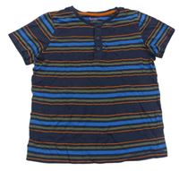 Tmavomodro-modro-khaki pruhované tričko Tu