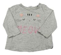 Šedé melírované triko s kočkou H&M