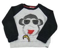 Šedo-černá mikina s opicí a plyšovými rukávy zn. F&F