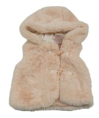 Meruňková kožešinová podšitá vesta s kapucí 
