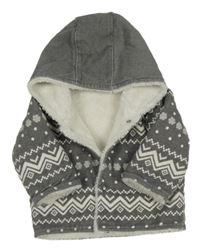 Šedo-bílá vzorovaná zateplená propínací mikina s kapucí H&M