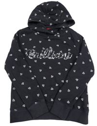 Antracitová mikina s diamanty a nápisem a kapucí S. Oliver