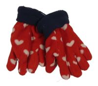 Červené fleecové prstové rukavice se srdíčky 