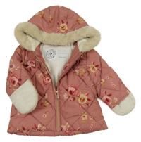 Starorůžová šusťáková zimní bunda s květinami a kapucí George
