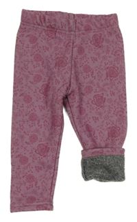 Starorůžové květované zateplené legíny Topomini