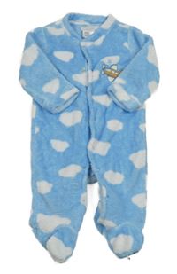 Modro-bílý chlupatý puntíkatý overal s letadlem 