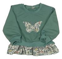 Zelená lehká mikina s motýlkem a volánkem shein