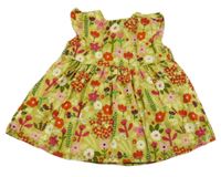 Zeleno-červené květované plátěné šaty 