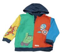 Zeleno-červeno-tmavomodro-žlutá propínací mikina s Marvel a kapucí George