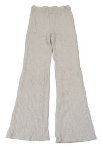 Smetanové žebrované úpletové flare kalhoty H&M