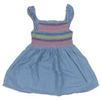 Světlemodré lehké šaty riflového vzhledu s výšivkami Primark