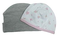 2set - 2x čepička - šedá + bílá květovaná 