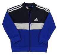 Tmavomodro-bílo-modrá propínací sportovní mikina s logem Adidas