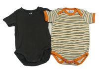 2set - 2x body - antracitové + bílo-kahki pruhované body 