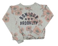 Šedá květovaná crop mikina s nápisy H&M