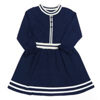 Tmavomodro-bílé úpletové vlněné šaty Shein