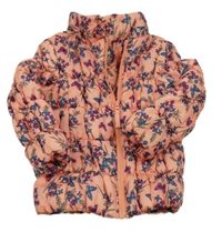 Lososová šusťáková květovaná zimní bunda s motýlky Cherokee