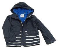 Tmavomodro-bílá voděodolná zateplená bunda s pruhy a kapucí Okaidi