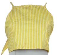 Dámský žluto-bílý proužkovaný crop top na zavazování