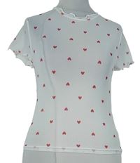 Dámské bílé srdíčkované tylové crop tričko Primark 