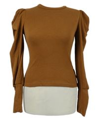 Dámské hnědé crop triko s nabíranými rukávy Shein 