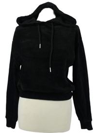 Dámská černá žebrovaná crop sametová mikina s kapucí New Look 