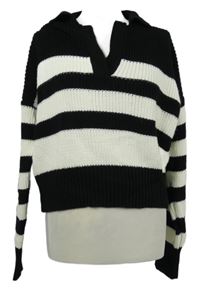 Dámský černo-bílý pruhovaný crop svetr s límečkem Shein 