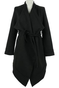 Dámský černý vlněný kabátový cardigán s páskem Jovonna 