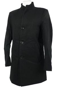 Dámský černý vlněný zateplený kabát 