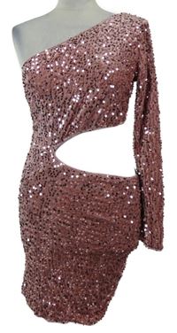 Dámské růžové flitrové sametové minišaty s průstřihem