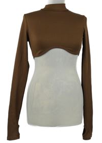 Dámské hnědé žebrované crop triko se stojáčkem H&M