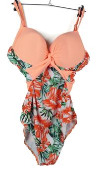 Dámské oranžovo-květované jednodílné plavky Shein