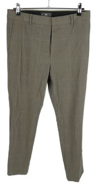 Pánské hnědé kostkované slim fit kalhoty H&M vel. 30