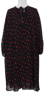 Dámské černo-červené šifonové puntíkované plišované šaty F&F