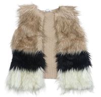 Růžovo-černo-bílá kožešinovo/pletená vesta Primark