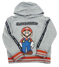 Šedá mikina se Super Mario a kapucí 