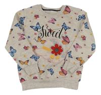 Béžová melírovaná mikina s motýlky a nápisem