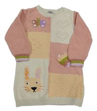 Růžovo-béžovo-smetanové pletené šaty s obrázky Tu