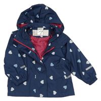 Tmavomodrá šusťáková jarní bunda se srdíčky a kapucí Impidimpi
